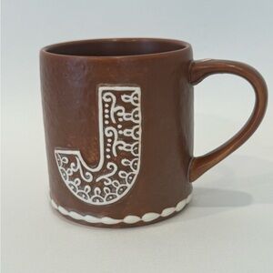 Pottery Barn Gingerbread J Initial Mug EUC